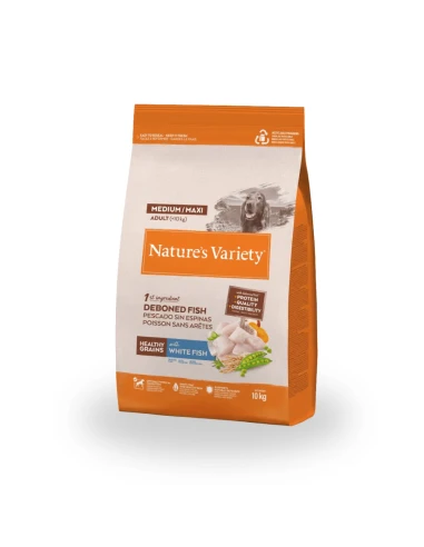 Comida para Perro Adulto Mini NATURES VARIETY Healthy Grain de Pescado Blanco 1,5kg